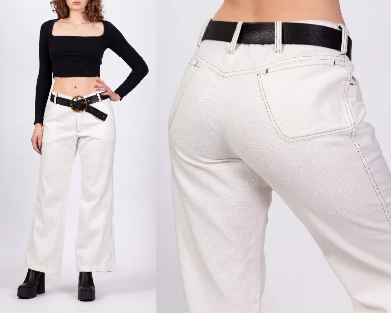 70s White Contrast Stitch Trousers - Men's Medium, Women's Large, 34""