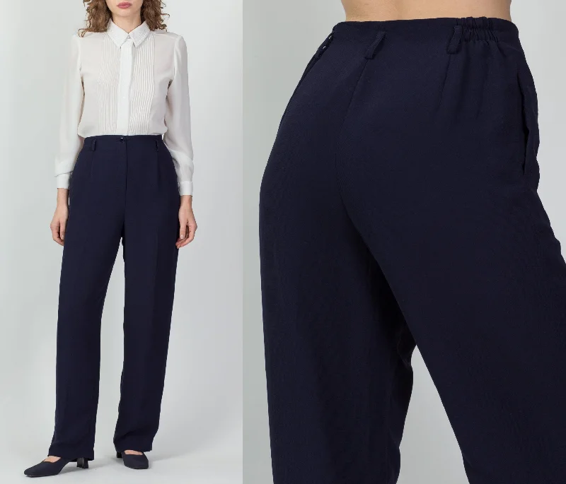 80s 90s Pendleton Navy Blue Minimalist High Waist Trousers - Medium