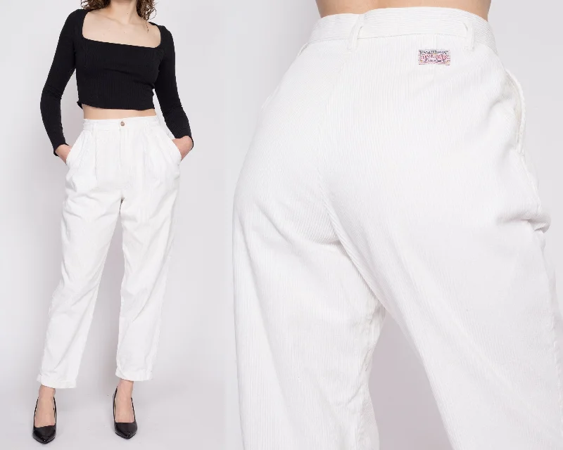 80s White Corduroy High Waisted Pants - Medium, 27.5""