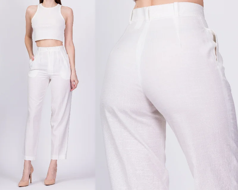 80s White High Waist Trousers - Extra Small, 24""