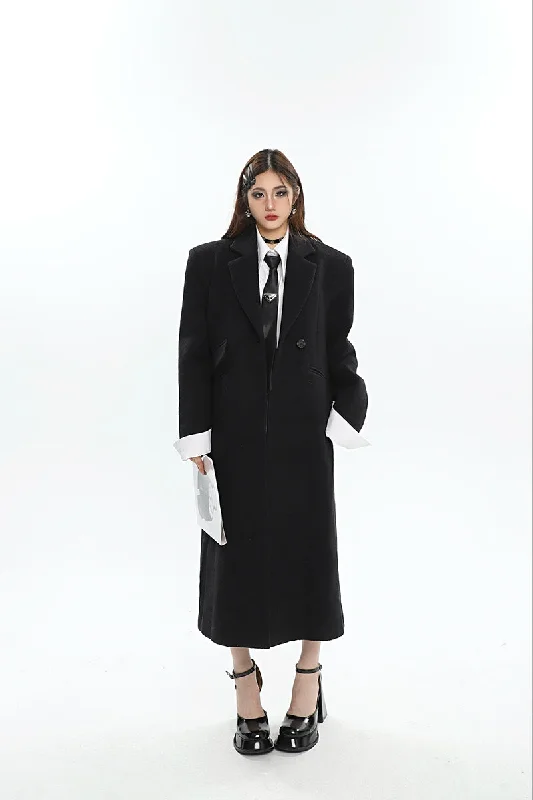 Aylin Solid Color Long Sleeve Button Up Long Coat