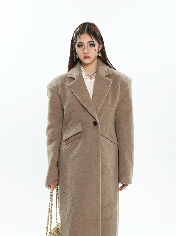 Aylin Solid Color Long Sleeve Button Up Long Coat