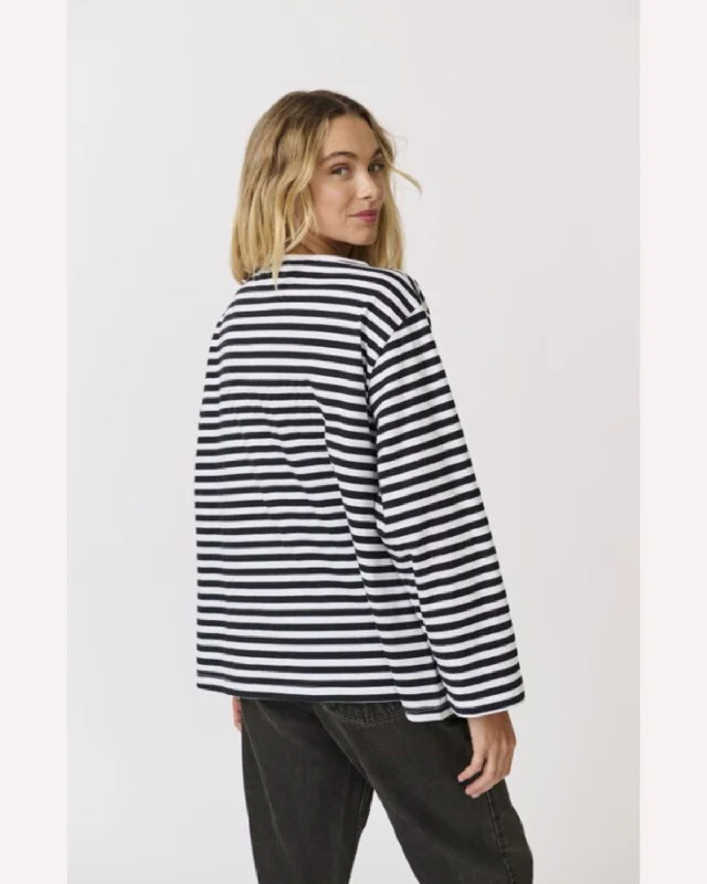 Cartel & Willow Henley Long Sleeve - Black/White Stripe