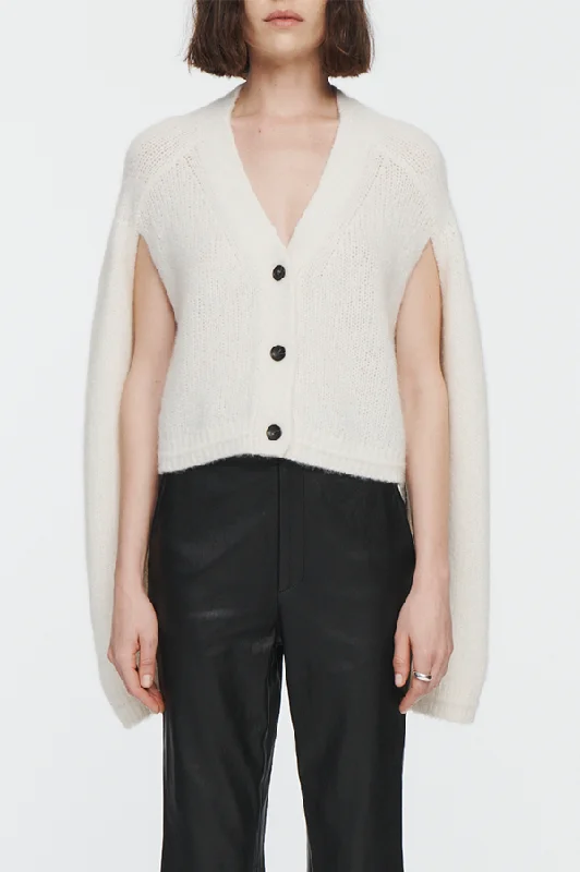 Crop Deep V Cardigan in Ivory