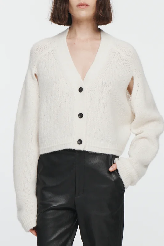 Crop Deep V Cardigan in Ivory