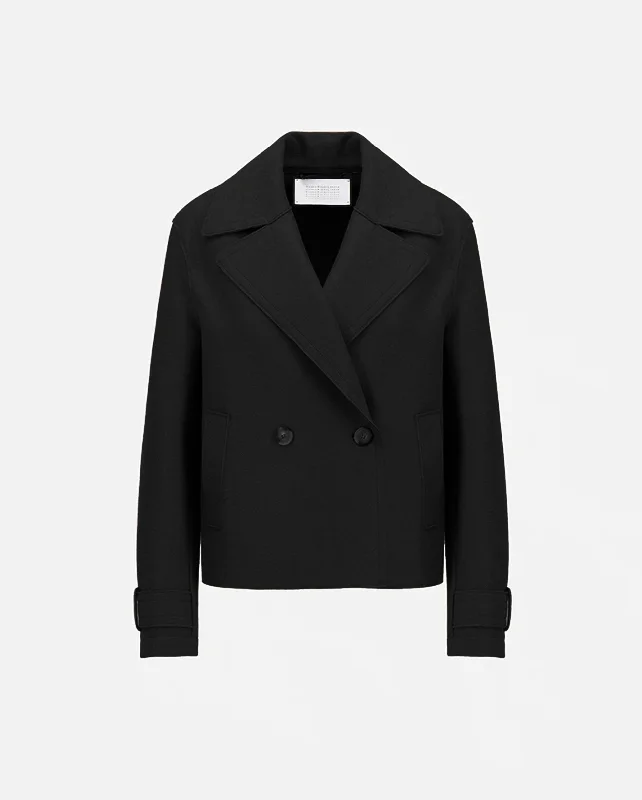 CROPPED PRESSED WOOL PEACOAT / BLACK