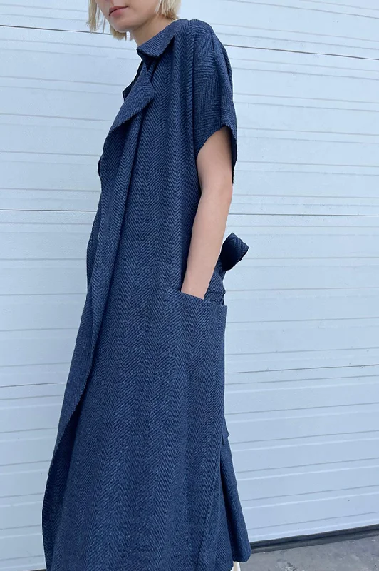 Herringbone Sleeveless Trench Coat in Blue (Sold Out)