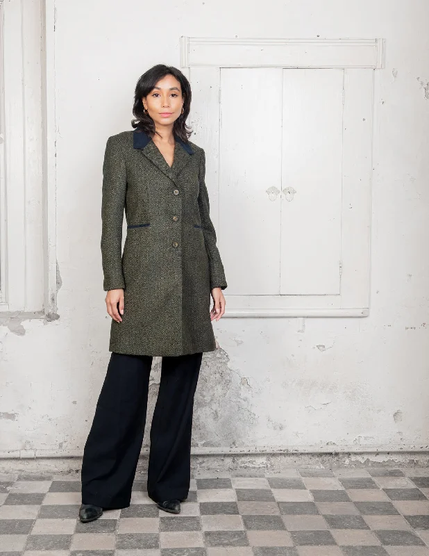 Isabella Tweed Coat - Green Fields Herringbone