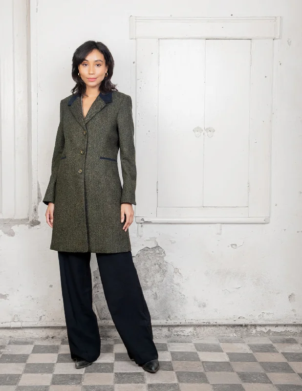 Isabella Tweed Coat - Green Fields Herringbone