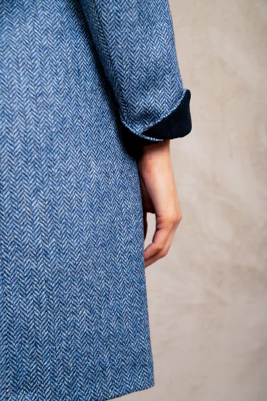 Isabella Tweed Coat - Light Blue Herringbone