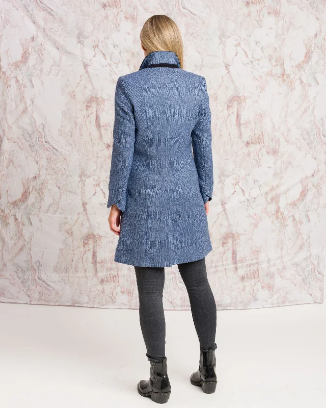 Isabella Tweed Coat - Light Blue Herringbone