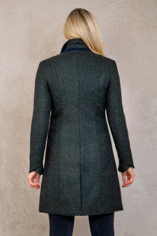 Isabella Tweed Coat - Green Herringbone