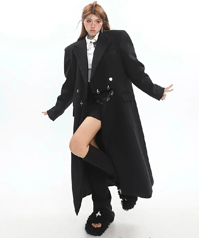 Kaitlynn Solid Color Hooked Detachable Long Sleeve Long Coat