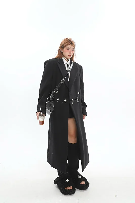 Kaitlynn Solid Color Hooked Detachable Long Sleeve Long Coat