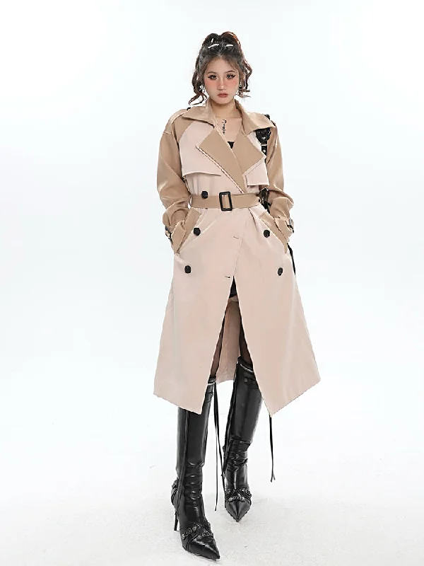 Kamari Contrast Color Patchwork Long Sleeve Oversized Button Up Long Coat