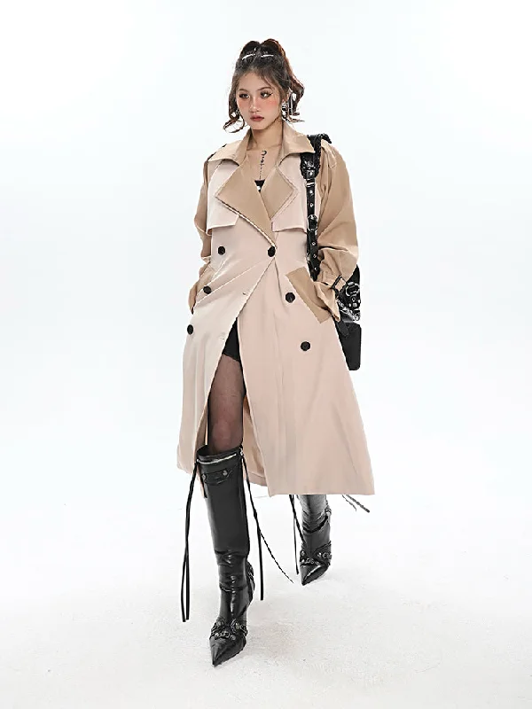 Kamari Contrast Color Patchwork Long Sleeve Oversized Button Up Long Coat