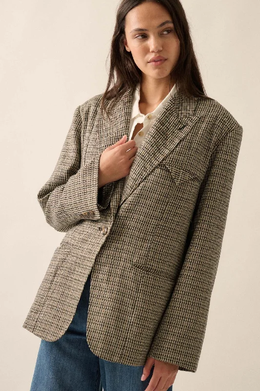 Pretty Smart Houndstooth Plaid Tweed Blazer