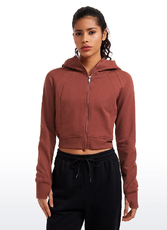 Amenity Cropped Full Zip Hoodies with Thumb Holes