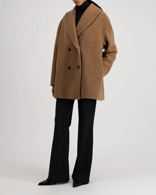 SHAWL COLLAR D.B. BOUCLE JACKET / TEDDY BROWN