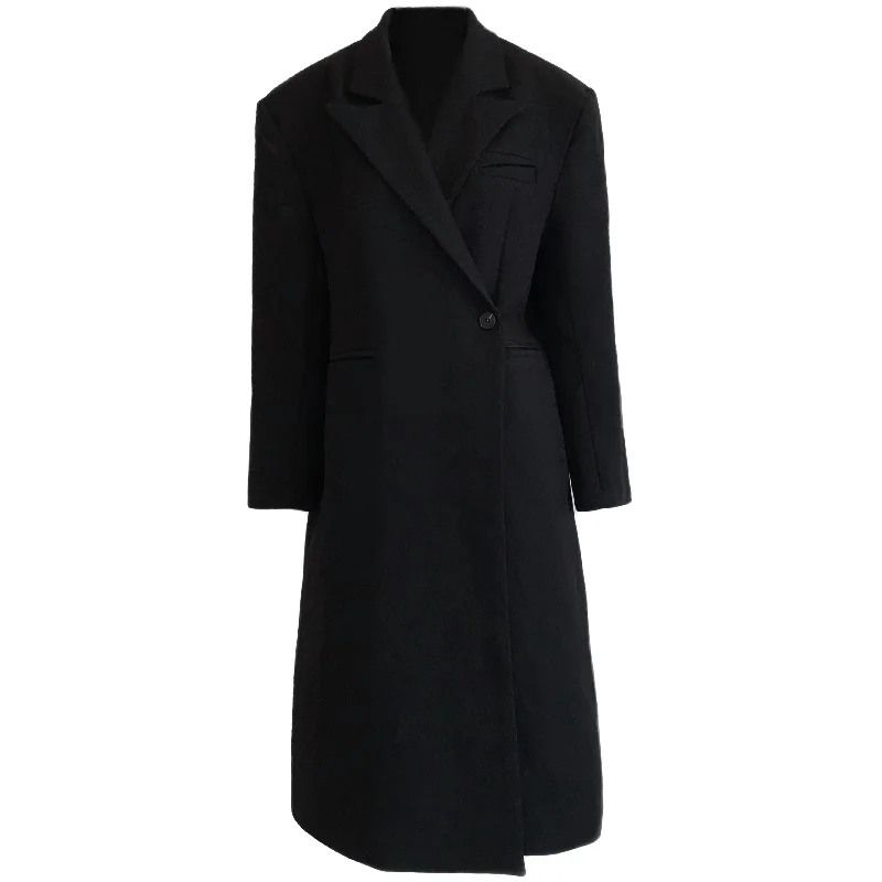 SYNEZ Solid Color Black Long Sleeve Button Up Long Coat