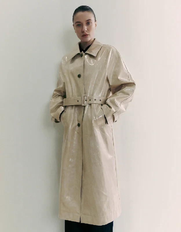 Vegan Leather Trench Coat With Belt