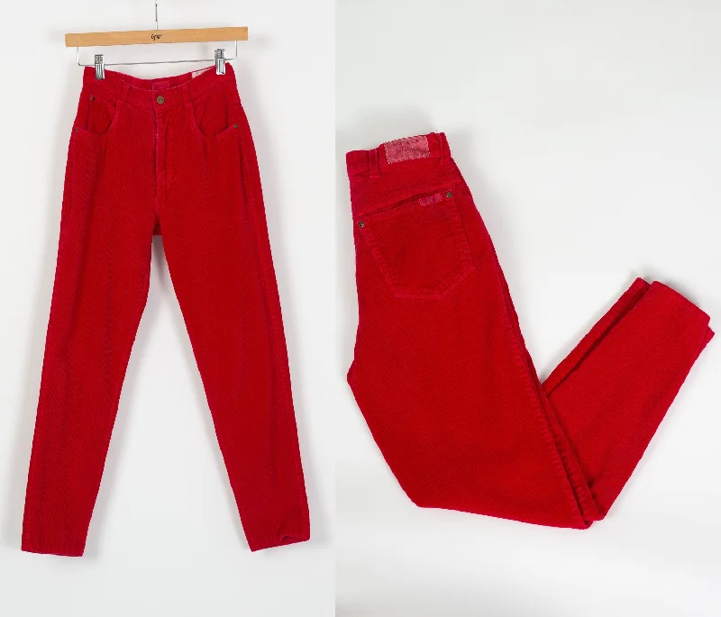 Vintage Red Corduroy High Waist Pants - Extra Small, 24""