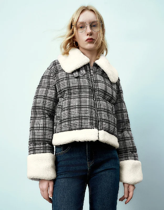 Zipper Front Plaid Furry Padded Coat