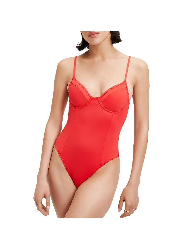 Womens Solid Nylon One-Piece Swimsuit