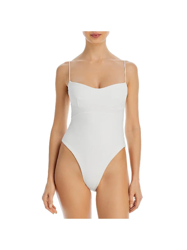 Womens Solid Polyester One-Piece Swimsuit