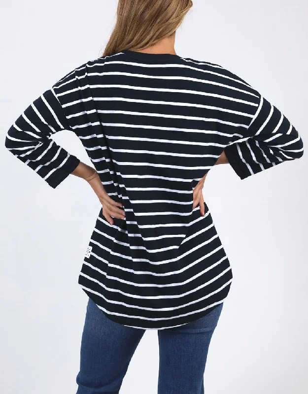 Annie 3/4 Sleeve Tee - Navy/White Stripe