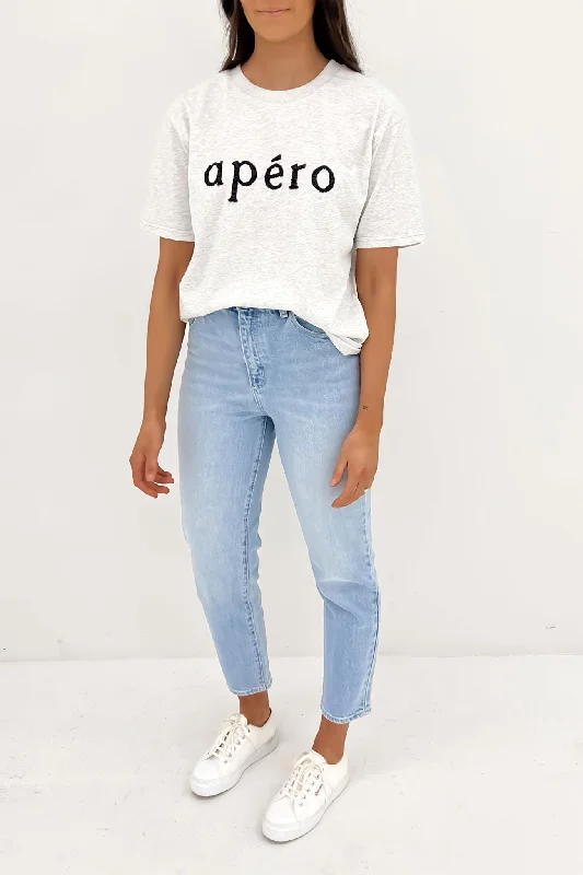 Apero Beaded Tee Grey Marle Black