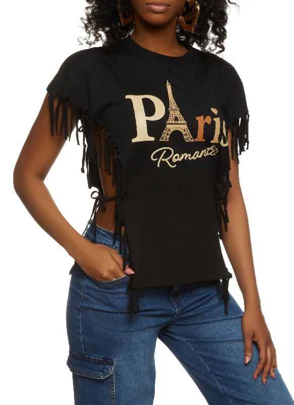 Paris Romantic Fringe Side Tie Tee