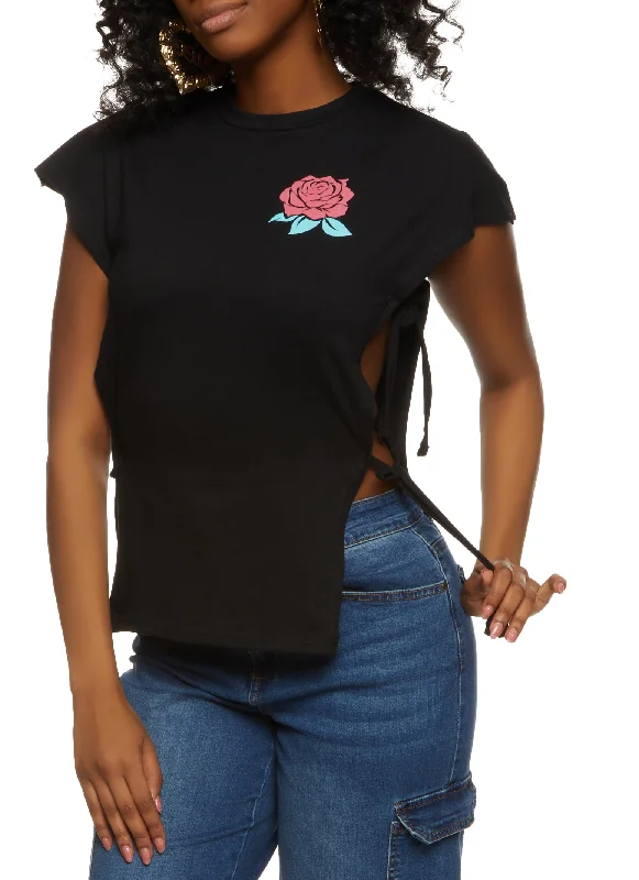 Rose Graphic Side Tie Tee