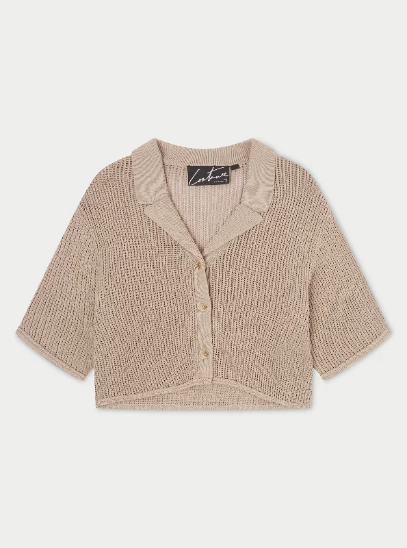 CROPPED KNITTED SHIRT - BEIGE