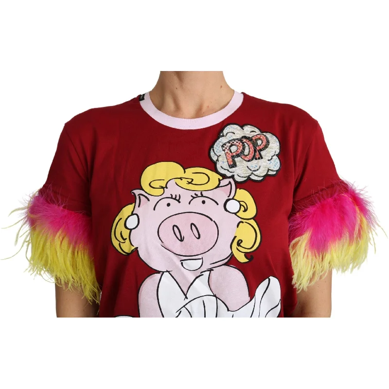 Dolce & Gabbana Chic Red Pig Print Crew Neck T-Shirt