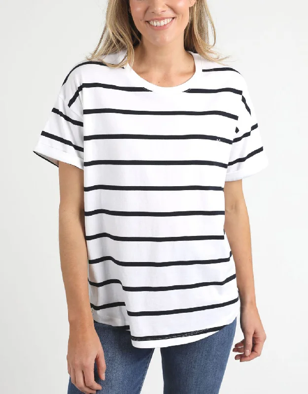 Halli Short Sleeve Stripe Tee - White/Navy Stripe