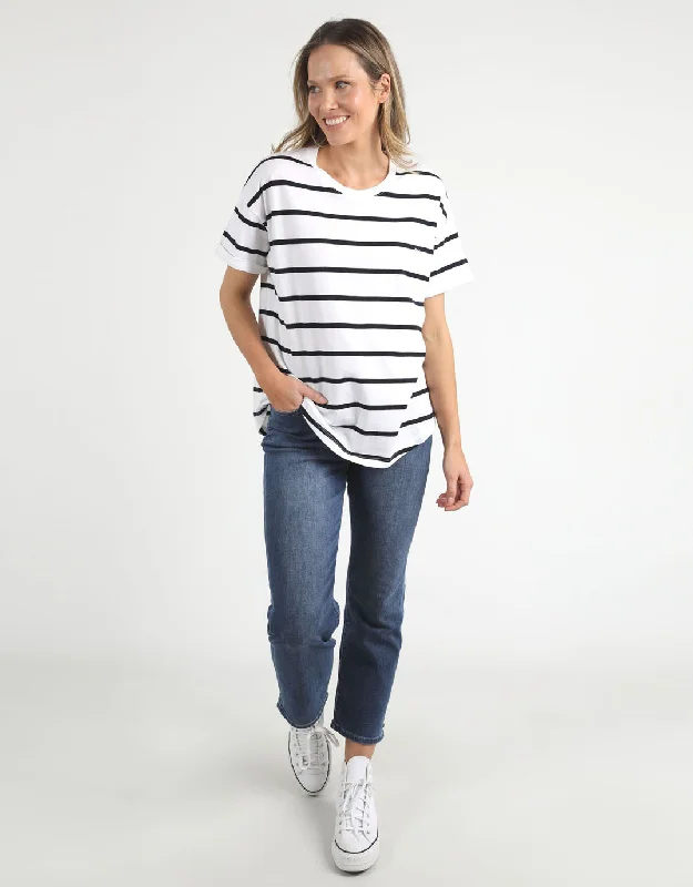 Halli Short Sleeve Stripe Tee - White/Navy Stripe