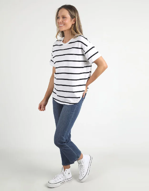 Halli Short Sleeve Stripe Tee - White/Navy Stripe