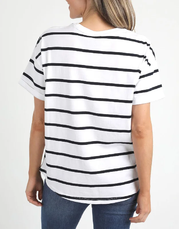 Halli Short Sleeve Stripe Tee - White/Navy Stripe