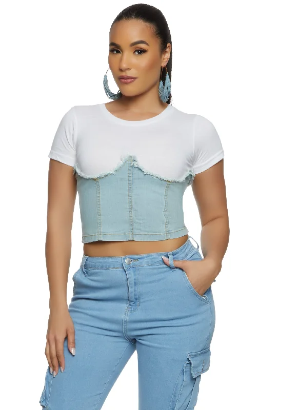 Zip Back Corset Denim T Shirt