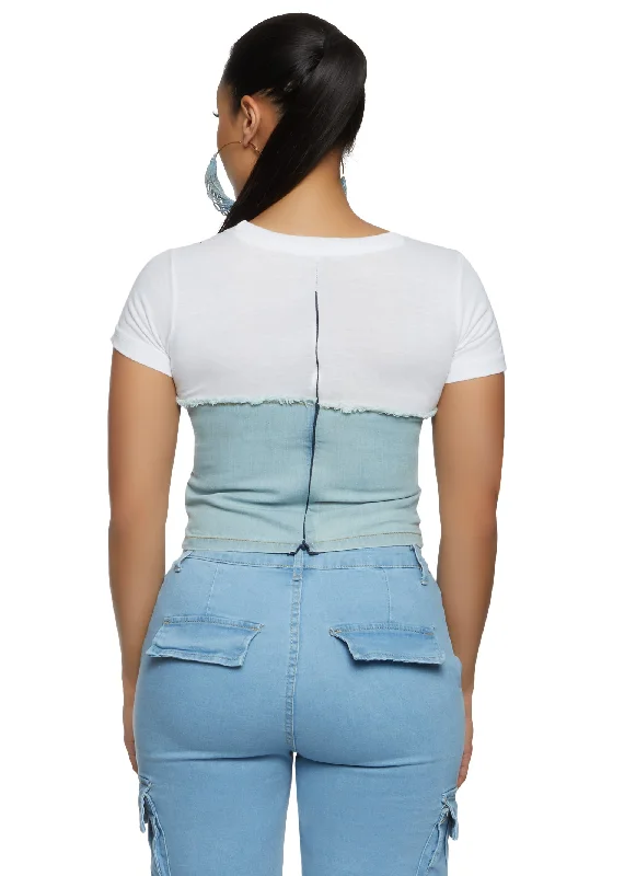 Zip Back Corset Denim T Shirt