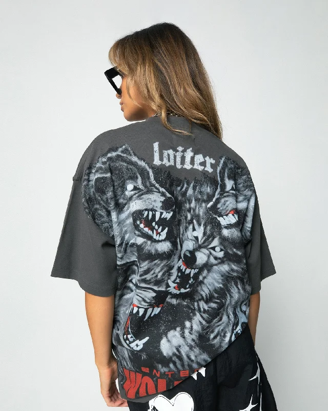 Loiter Wolf Pack Vintage T-Shirt Charcoal