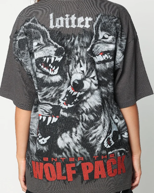 Loiter Wolf Pack Vintage T-Shirt Charcoal