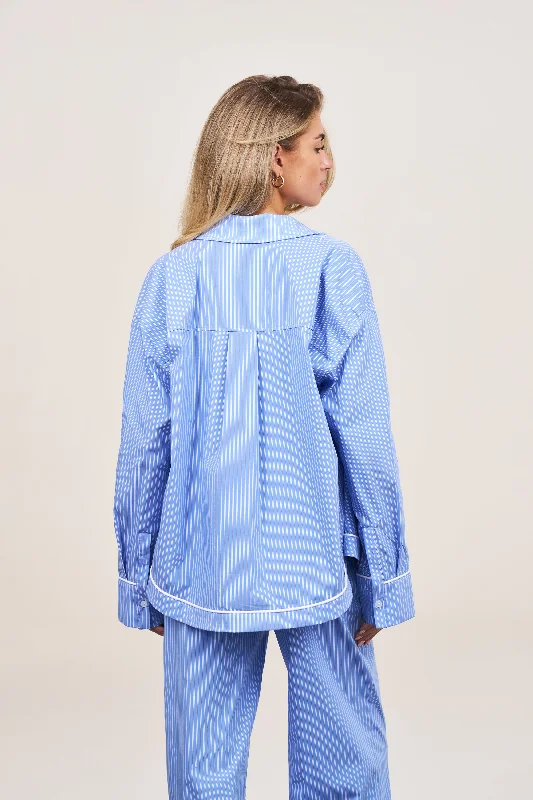 STRIPE PIPED EMBLEM SHIRT - BLUE