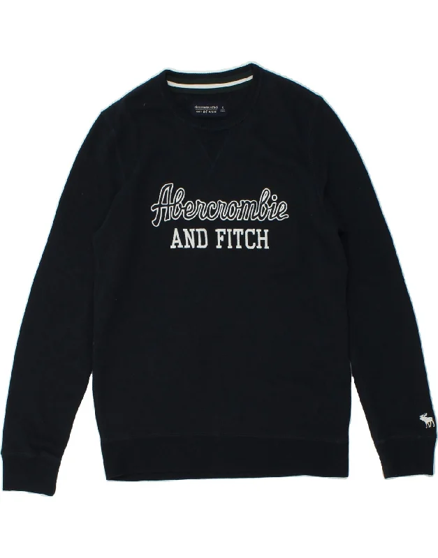 ABERCROMBIE & FITCH Mens Graphic Sweatshirt Jumper Small Navy Blue Cotton