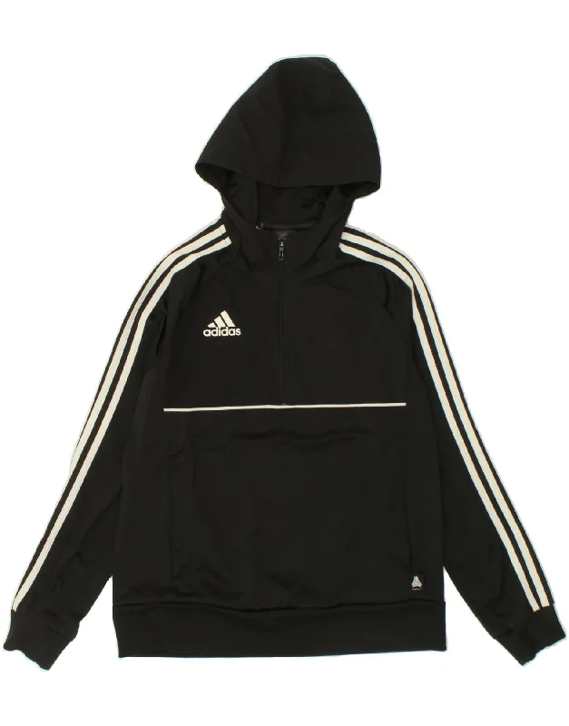 ADIDAS Boys Zip Neck Hoodie Jumper 13-14 Years Black Polyester