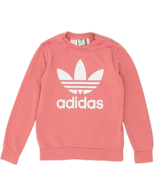 ADIDAS Girls Graphic Sweatshirt Jumper 12-13 Years Pink Cotton