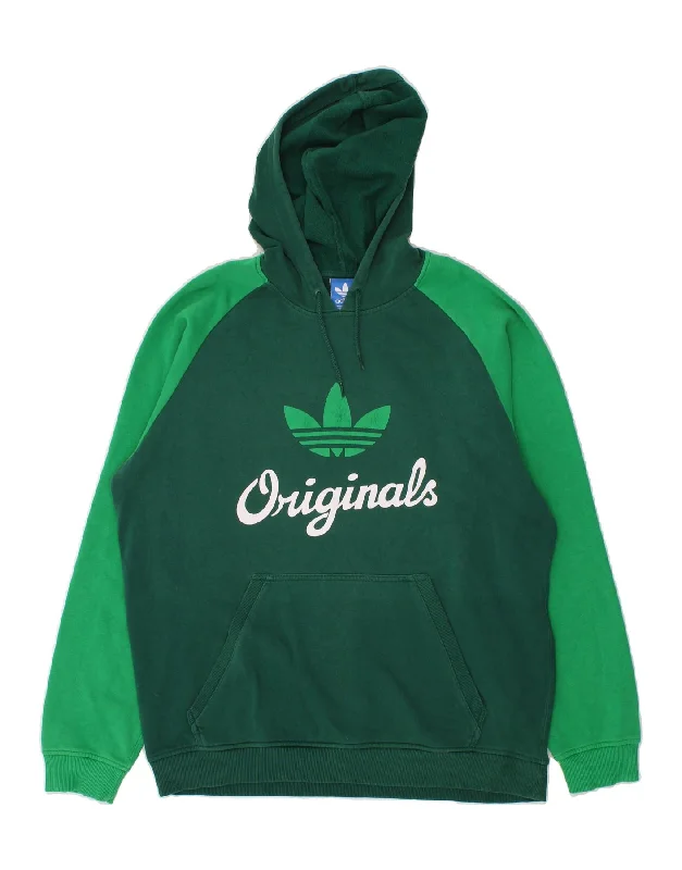 ADIDAS Mens Graphic Hoodie Jumper Large Green Colourblock Cotton