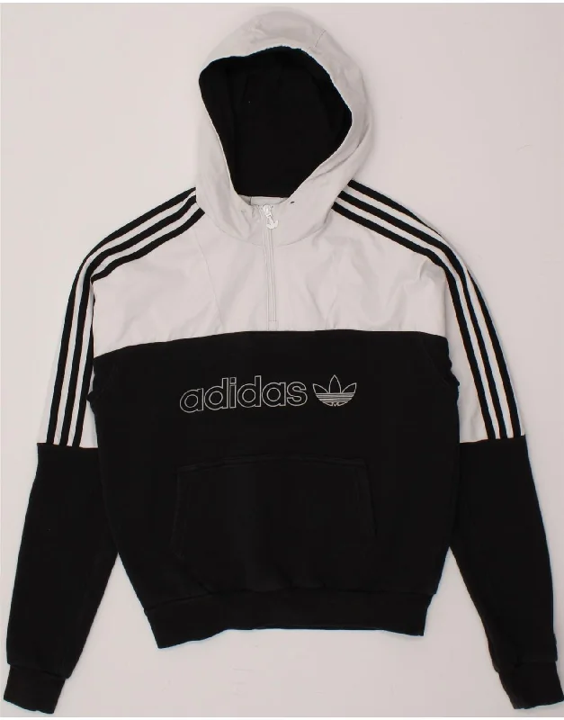 ADIDAS Mens Graphic Zip Neck Hoodie Jumper XS Black Colourblock Cotton