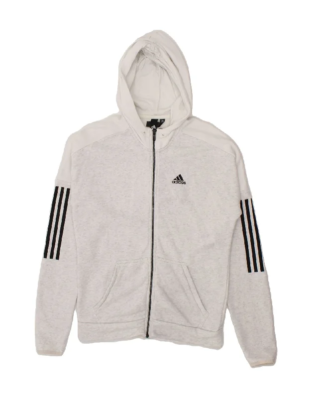 ADIDAS Mens Zip Hoodie Sweater UK 10 Small Grey Flecked Cotton